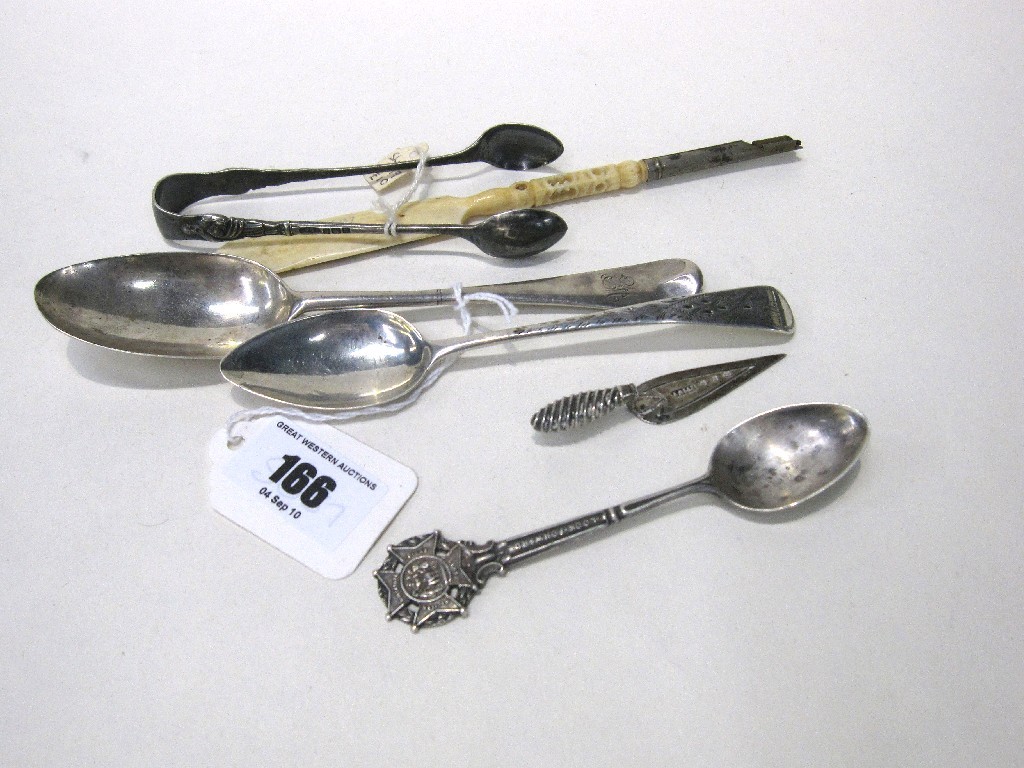 Appraisal: Lot comprising antique silver spoon other spoons a bookmark and