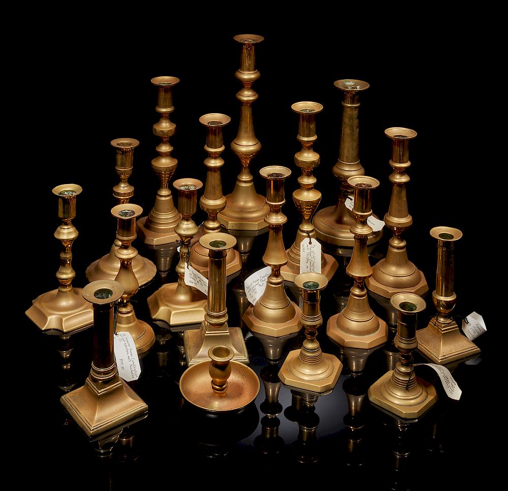 Appraisal: Brass Candlesticks Eighteen assorted brass candlesticks ranging from h to