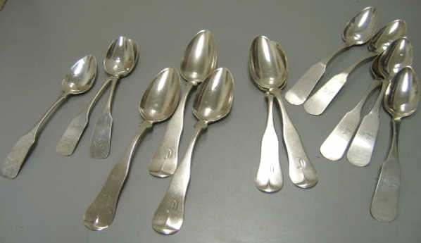 Appraisal: THIRTEEN STERLING AND COIN SILVER TEASPOONS Most American five sterling