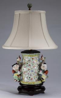 Appraisal: Chinese famille rose wall vase mounted as lamp h Chinese