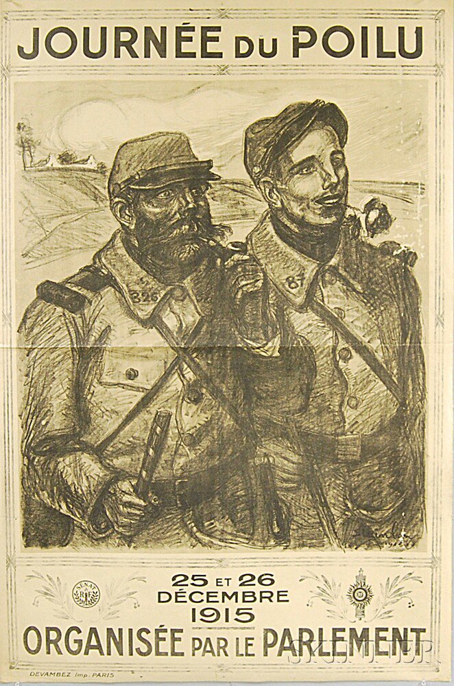 Appraisal: French Journ e du Poilu WWI Lithograph Poster depicting two