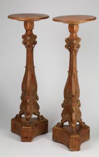 Appraisal: th c carved gilt pedestals h Pair of tall carved