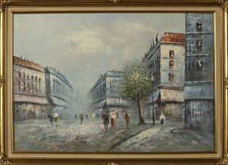 Appraisal: Caroline C Burnett Parisian Street Scene th c oil on