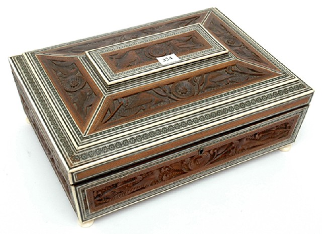 Appraisal: AN ANGLO INDIAN INLAID SEWING BOX Rectangular the whole ornately