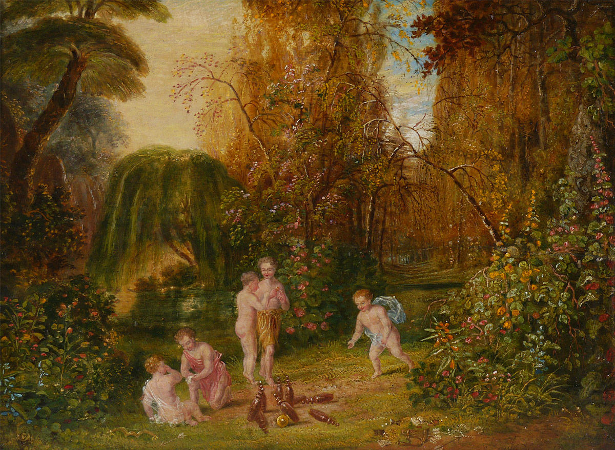 Appraisal: WOLSTENHOLME Dean The Younger British - Putti Figures Playing Skittles