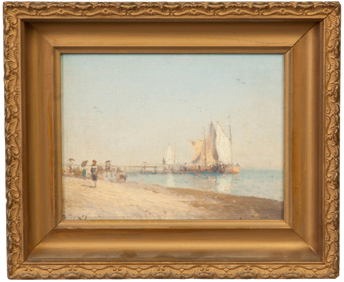 Appraisal: Hermann Ottomar Herzog American German - Pier beach scene Sgn