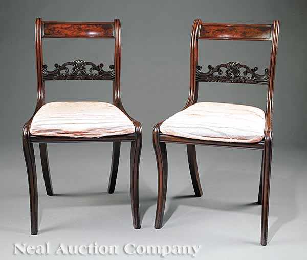 Appraisal: A Pair of American Classical Carved Mahogany Side Chairs early