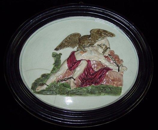 Appraisal: A th Century oval pearlware plaque depicting Prometheus and the