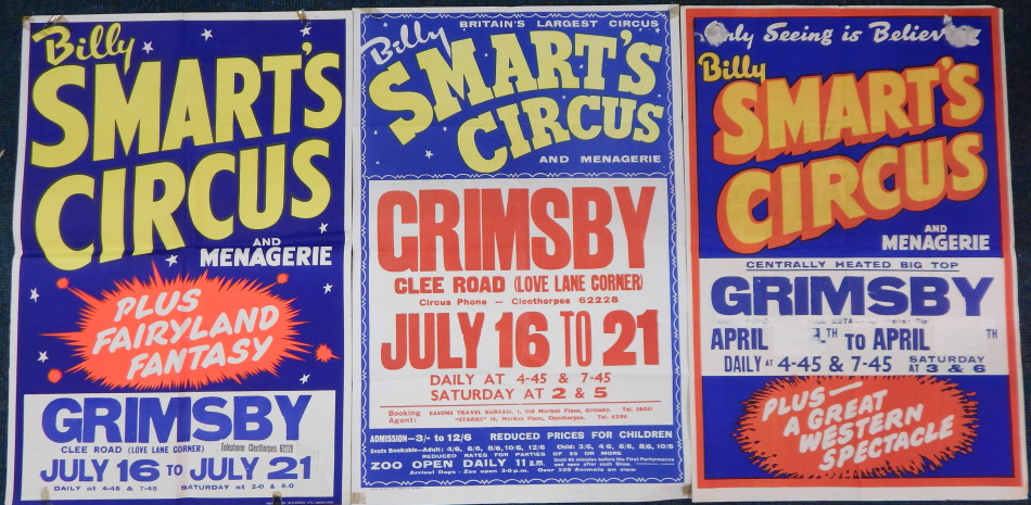 Appraisal: Three Billy Smart's Circus posters for Grimsby cm x cm