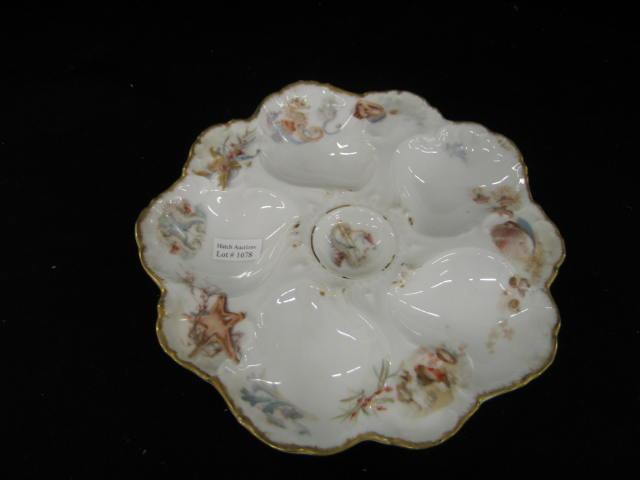 Appraisal: Victorian Limoges Porcelain Oyster Plate handpainted seahorse shell decor gold