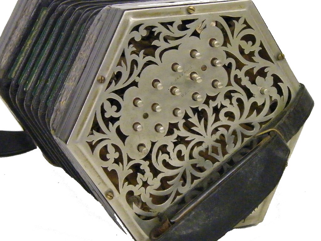 Appraisal: C Jeffries three row Anglo concertina with thirty metal buttons