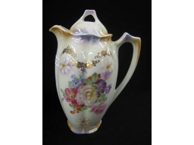 Appraisal: Victorian Porcelain Chocolate Pot floral lusterware finish