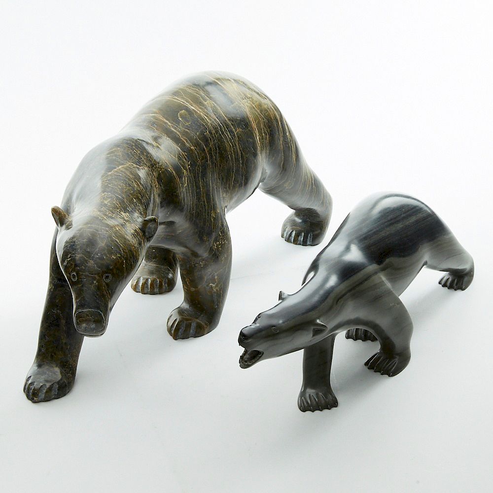 Appraisal: Grp Inuit Green Soapstone Polar Bear Carvings Henry Evaluardjuk Group