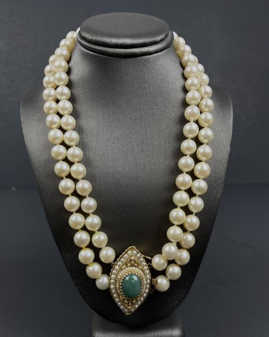 Appraisal: Vintage k Double Pearl Strand NecklaceLength of Clasp mm Pearls