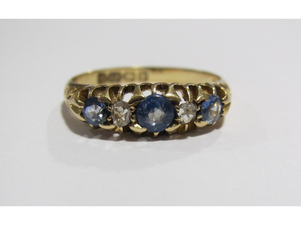 Appraisal: A Victorian ct gold sapphire and diamond five stone ring