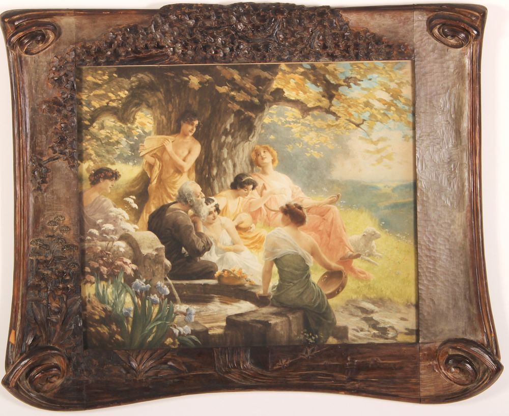 Appraisal: Italian Hand Carved Frame and Print c A large Art