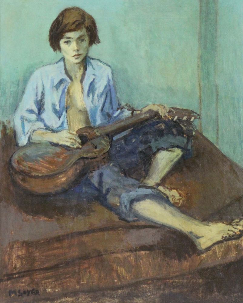 Appraisal: SOYER Moses Oil on Canvas Woman with Guitar Signed lower