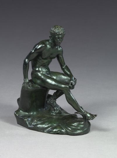 Appraisal: Bronze-Patinated Brass Figure of a Seated Nude Athlete after the