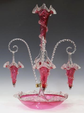 Appraisal: Victorian cranberry glass epergne centerpiece late th early th c