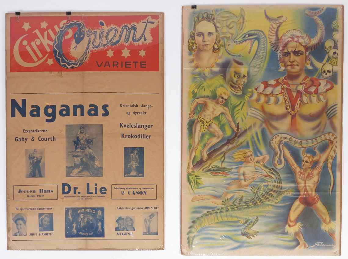 Appraisal: PAIR VINTAGE NAGANAS CIRCUS POSTERS To include European ''Cirkus Orient