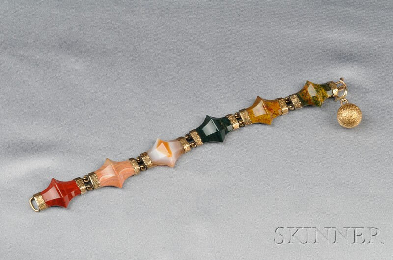 Appraisal: Victorian Scottish Agate Bracelet composed of six shaped and faceted