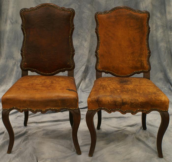 Appraisal: Pr Louis XV style French side chairs with worn leather