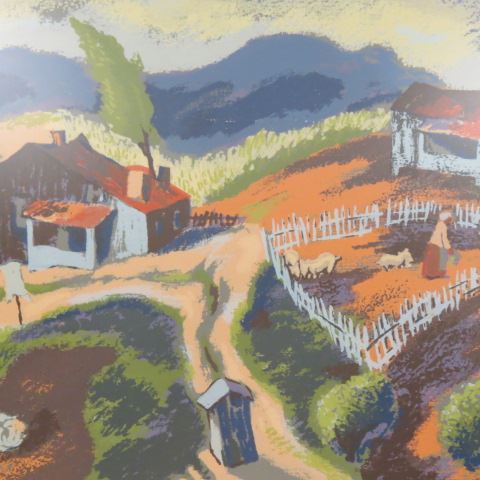 Appraisal: Abram Tromka silkscreen WPA artist farm scene - image area