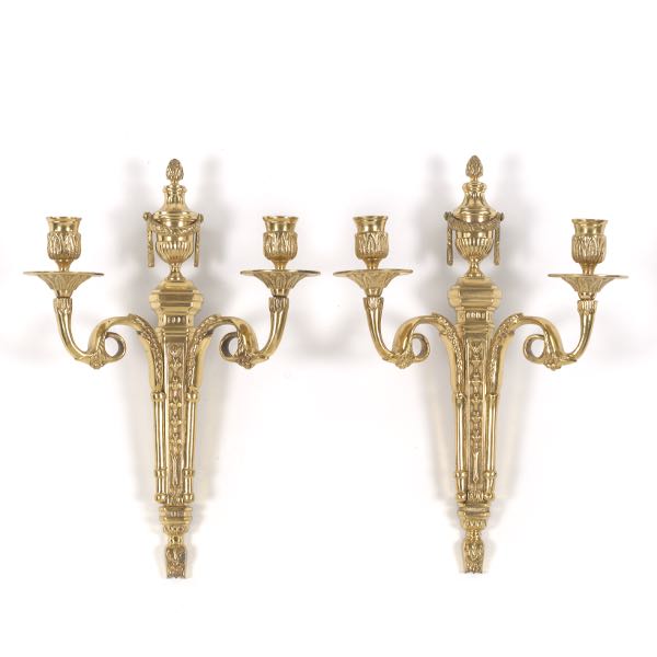 Appraisal: PAIR OF NEOCLASSICAL ORMOLU WALL TWO-LIGHT SCONCES x x Ormolu