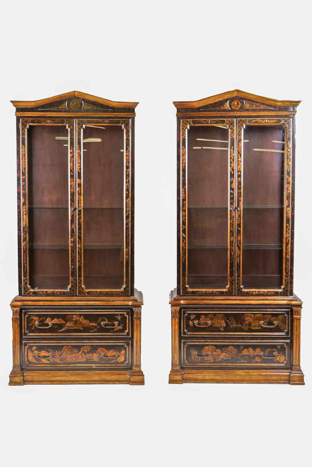 Appraisal: PAIR OF CHINOISERIE DISPLAY CASEScontemporary black-lacquered wood with gilt decorations