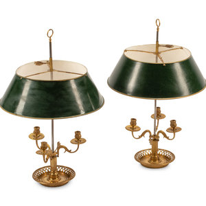 Appraisal: A Pair of French Gilt Bronze Bouillotte Lamps with Tole