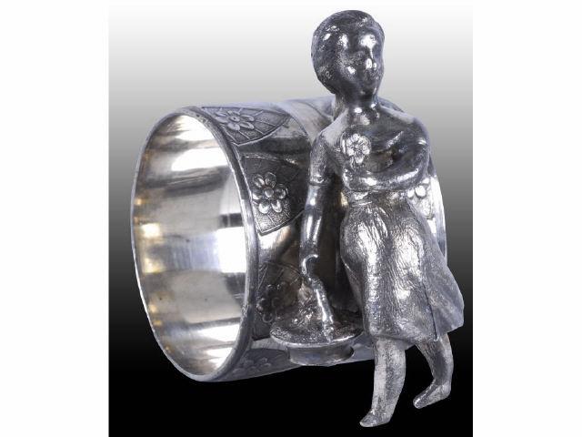 Appraisal: Young Girl Carrying Basket Figural Napkin Ring Description No manufacturer's