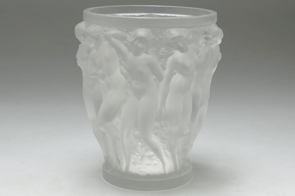 Appraisal: Lalique France Crystal Bacchantes Vase Lalique France frosted glass Bacchantes