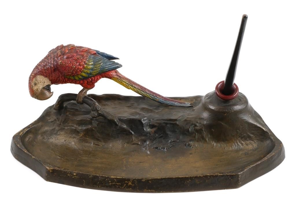 Appraisal: Antique Vienna bronze macaw or parrot pen holder and tray