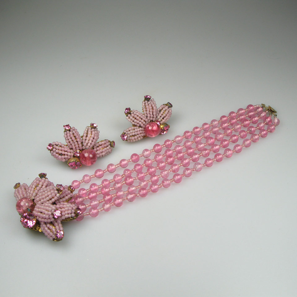 Appraisal: Miriam Haskell Strand bracelet With Matching Earrings set with pink