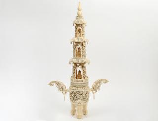 Appraisal: LARGE AND IMPRESSIVE CARVED IVORY PAGODA CARVED AND POLYCHROMED IVORY