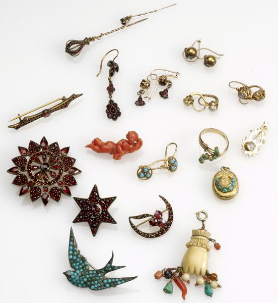 Appraisal: VICTORIAN JEWELRY Twenty-two pieces include gold silver and gold-filled pairs