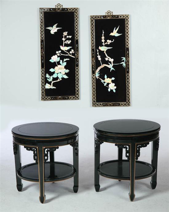 Appraisal: PAIR OF ORIENTAL-STYLE TABLES AND TWO PLAQUES Taiwan th century