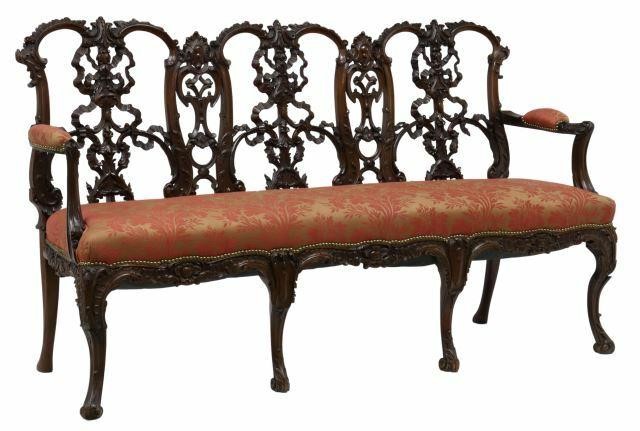 Appraisal: George III mahogany triple chair back settee United Kingdom th