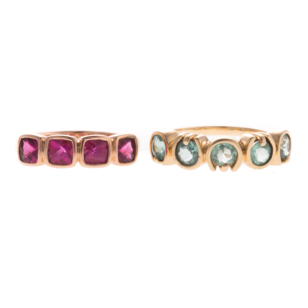 Appraisal: A Pair of K Gemstone Band Rings K rose gold