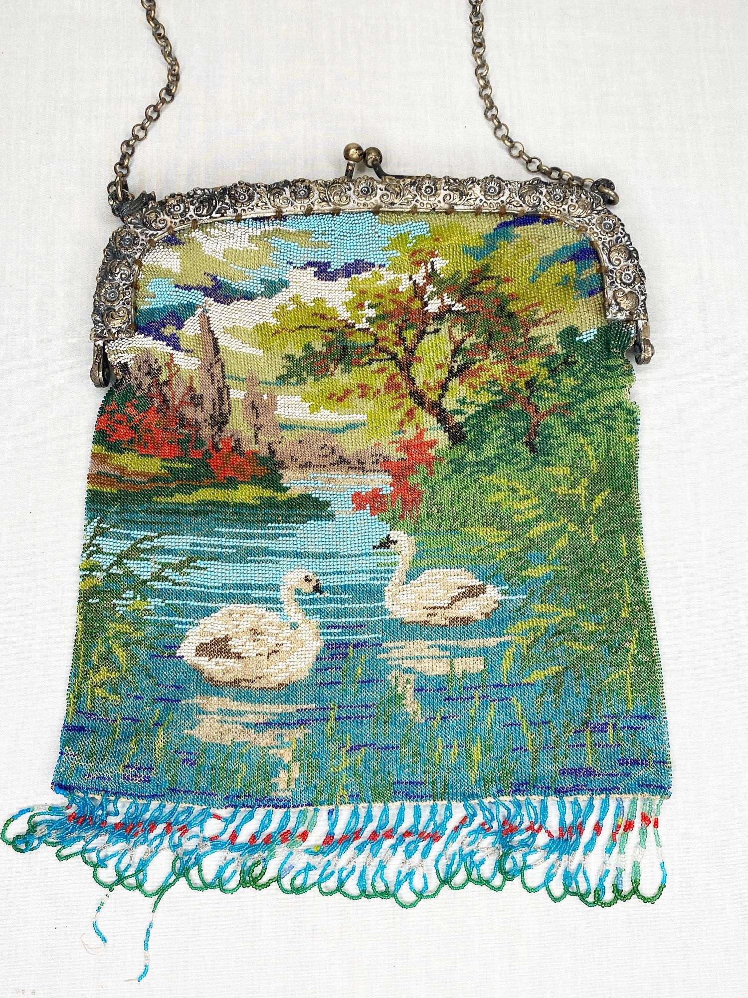 Appraisal: Micro Beaded Evening Bag with SwansCondition Please see photos some