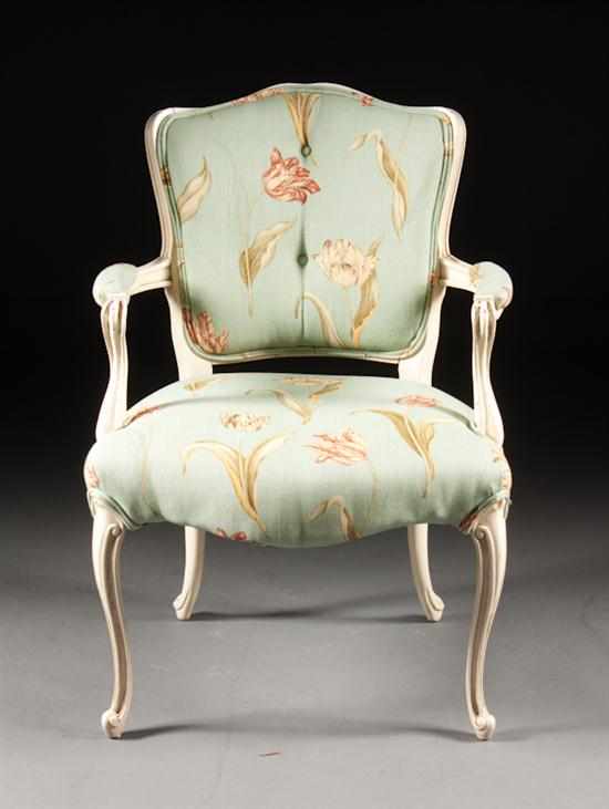 Appraisal: Louis XV style painted wood upholstered fauteuil th century floral