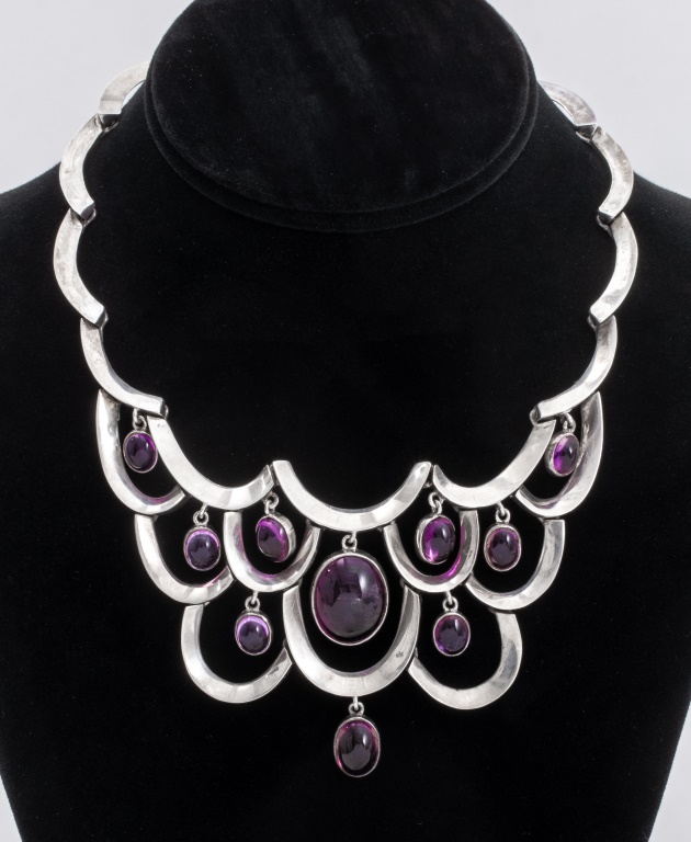 Appraisal: ANTONIO PINEDA STERLING AMETHYST BIB NECKLACE Vintage Taxco Antonio Pineda