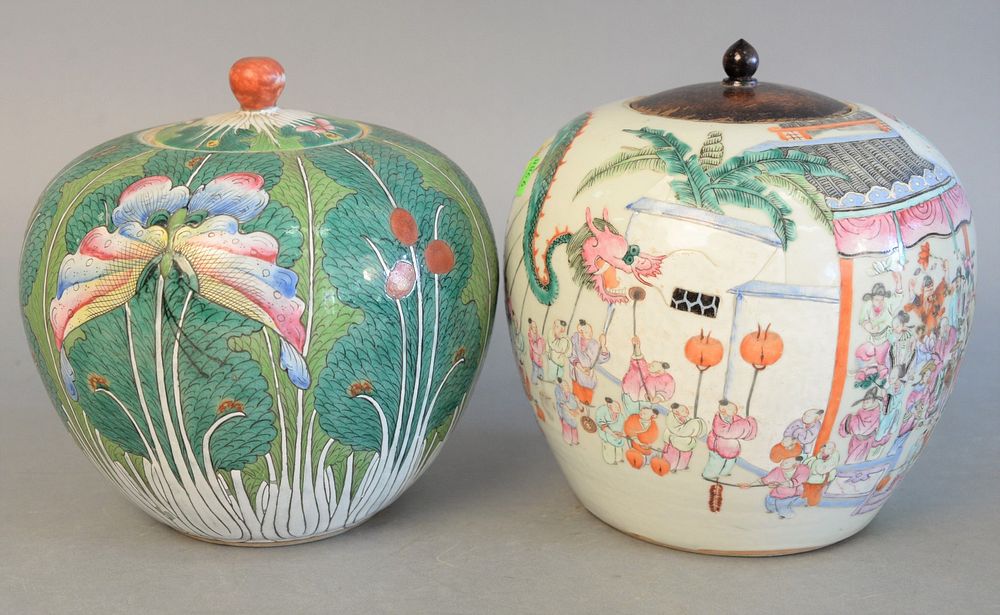 Appraisal: Two Chinese Export porcelain ginger jars Famille Verte cabbage with