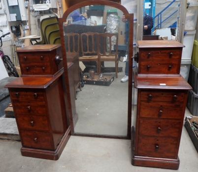 Appraisal: Victorian mahogany dressing mirror with banks of draws at either