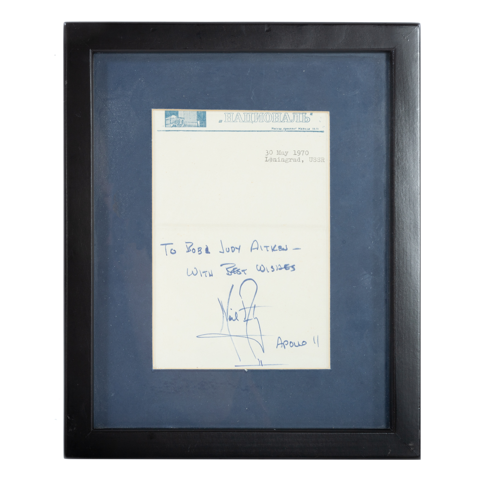 Appraisal: NEIL ARMSTRONG AUTOGRAPH WITH SENTIMENT Neil Alden Armstrong - Astronaut