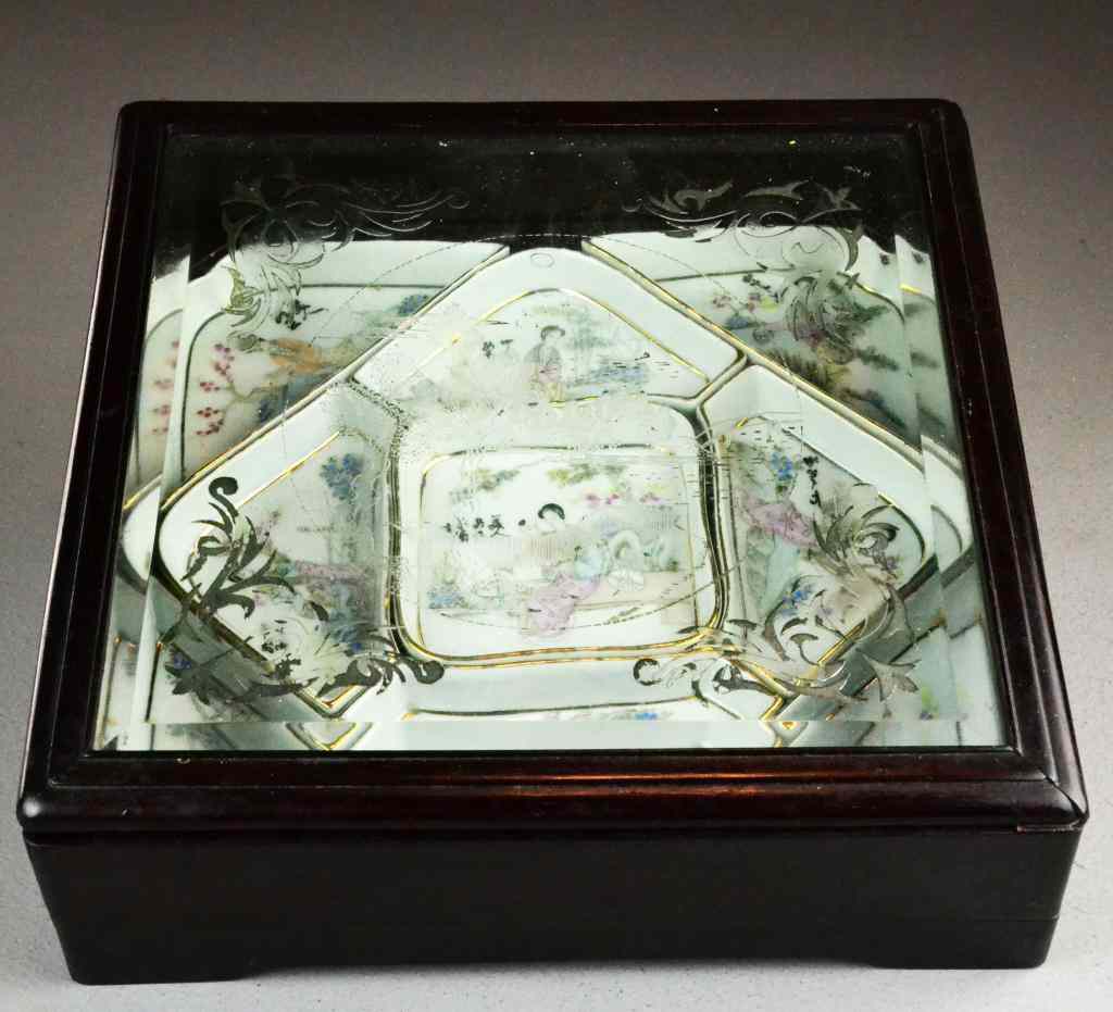 Appraisal: Chinese Qing Food Dishes In Rosewood BoxNine Famille Rose porcelain