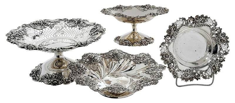 Appraisal: Four Sterling Serving Pieces American th century all with openwork