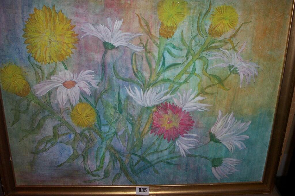 Appraisal: An oil painting on board showing dandelions and daises signed