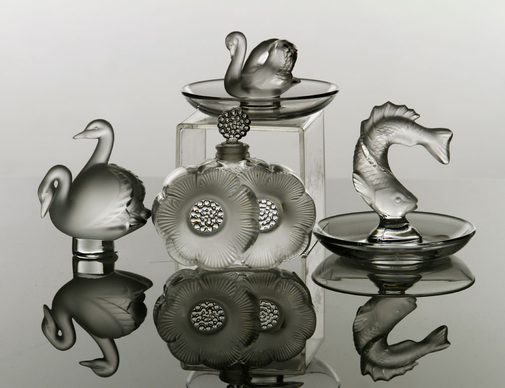 Appraisal: - Lalique Vanity Items Set of three Lalique vanity articles