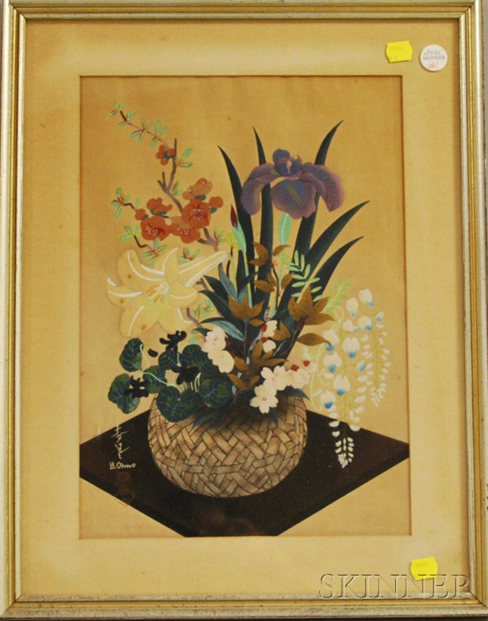 Appraisal: Framed B Ohmo Screenprint of a Basket of Flowers Still